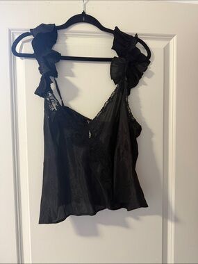 Free People Black Ruffled Strap Camisole